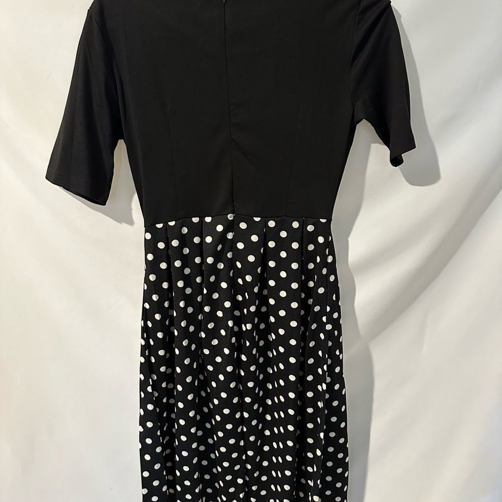 NWT; Oxiuli Fashion Womens Short Sleeve A-Line Polka Dot Midi Dress Black S